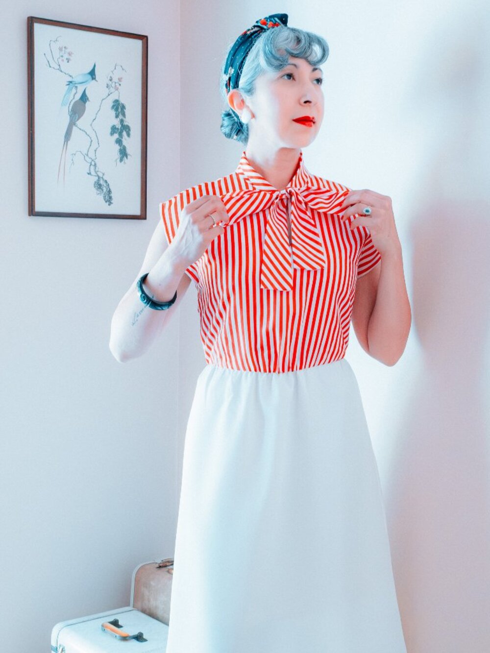 1970s Red Stripe Bow Dress